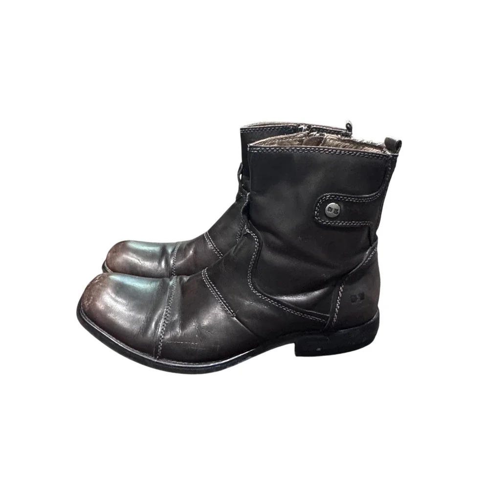 Bed|Stü Men's Brown Leather Engineer Moto Ankle Boots Side Zip Distressed 9.5